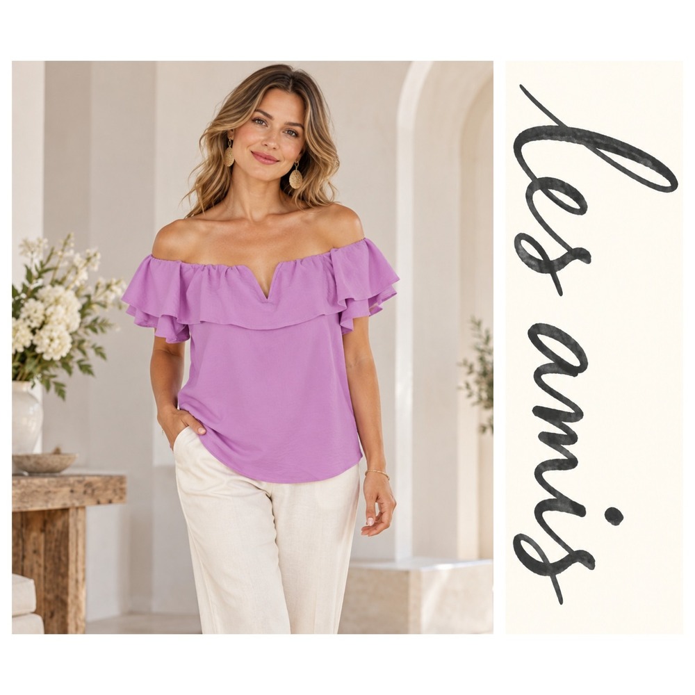 Les Amis Nadia Off Shoulder Ruffle Blouse Top Made in USA Size M NWT